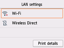 Scherm LAN-instellingen: Wi-Fi selecteren